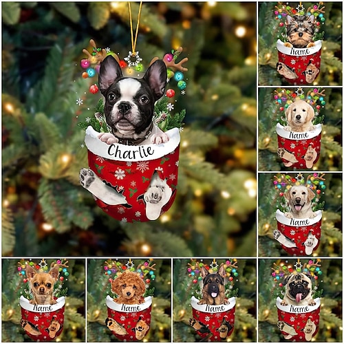 

Merry Christmas Dog Ornament 2D Acrylic Xmas Tree Hanging Statues Decoration Figure Pendant