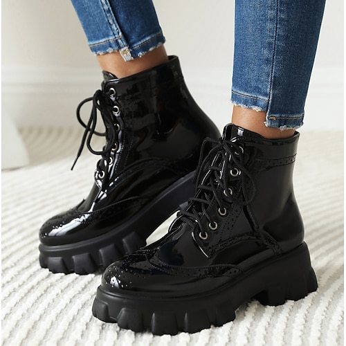 

Damen Stiefel Plateaustiefel Springerstiefel Übergrössen Täglich Stiefeletten Stiefeletten Winter Reißverschluss Plattform Blockabsatz Runde Zehe Brautkleider schlicht Lackleder Reißverschluss Feste