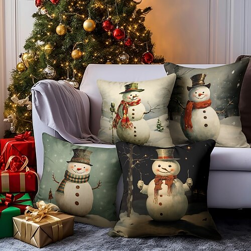 

Weihnachts-Schneemann-Kissenbezug, doppelseitig, 4 Stück, weich, dekorativ, quadratisch, Kissenbezug für Schlafzimmer, Wohnzimmer, Sofa, Couch, Stuhl