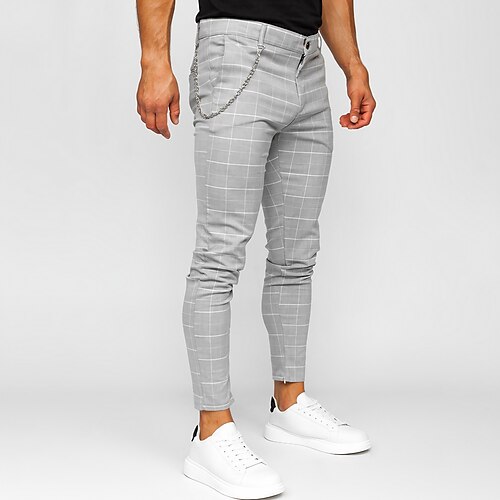 

Homme Pantalon Chino Pantalon chino Poche Plaid Confort Respirable Extérieur du quotidien Sortie Mode Décontractées Bleu de minuit Grise