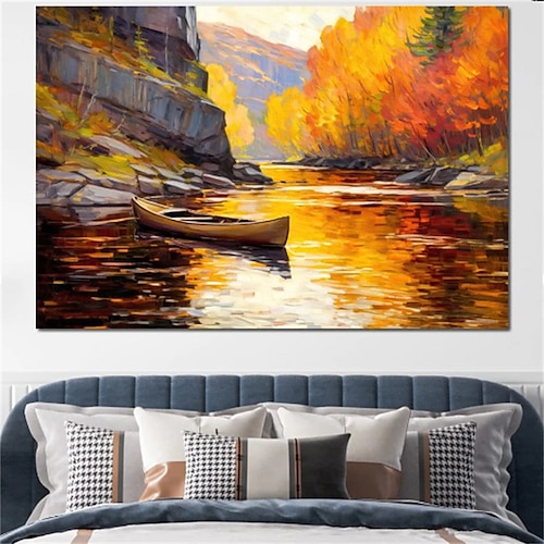 

Arte de pared de paisaje, lienzo, canoa en el lago, impresiones y carteles, imágenes, pintura decorativa de tela para cuadros de salón, sin marco