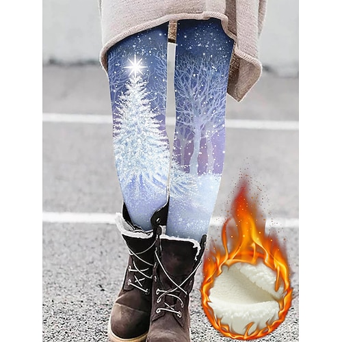 

Damen-Leggings mit Fleece-Futter, volle Länge, warme Winter-Leggings, hohe Taille, aktive Streetwear, Weihnachten, Schwarz, Blau, S, M, Herbstamp; Winter