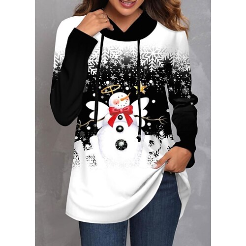 

Femme Sweat à capuche Sweat Sweat-shirt de Noël Vêtement de sport Festival Cordon Imprimer Blanche Bonhomme de neige Motif de flocon de neige Soirée Noël Sweat à capuche manche longue haut