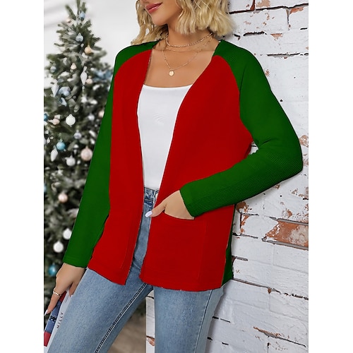 

Pull de Noël moche Gilet Cardigan Pull Veste Femme A côtes Tricoter Ouvrir le devant Polyester Patchwork Tricoté Poche avant Automne Hiver Normal Extérieur Noël Vacances du quotidien mode