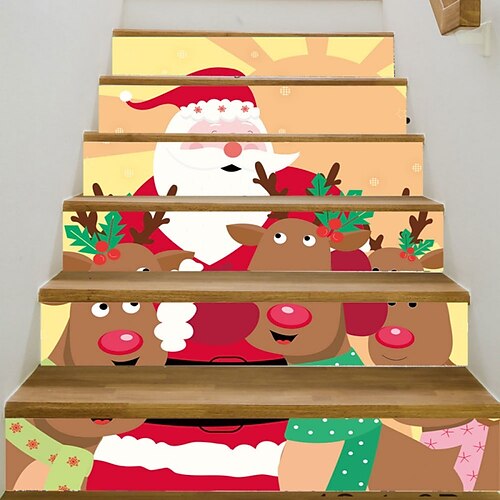 

3D Christmas Stair Stickers Decals Xmas Staircase Decals Removable Tile Stair Risers Decals Xmas Home Decor 6 Pieces,Christmas Home Decor