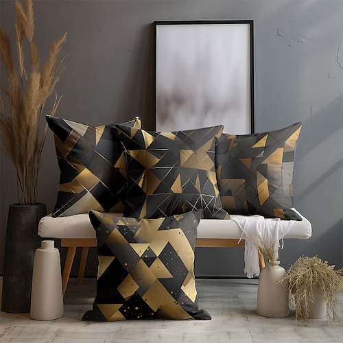 

Housse de coussin géométrique double face, 4 pièces, or, noir, doux, décoratif, carré, taie d'oreiller pour chambre à coucher, salon, canapé, chaise