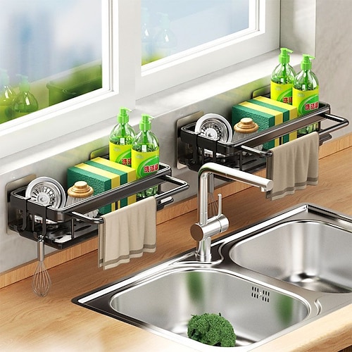 Kitchen Sink Aluminum Storage Organizer Stainless Steel Sponge Soap Brush  Holder