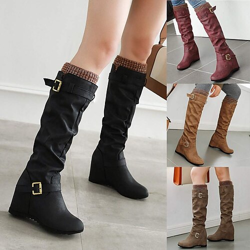 

Mulheres Botas Botas com salto Botas de Moto Tamanhos Grandes Festa Ao ar livre Diário Forrada com Fleece Botas Longas Plataforma Salto Plataforma Ponta Redonda Vintage Moda Elegante Couro Ecológico