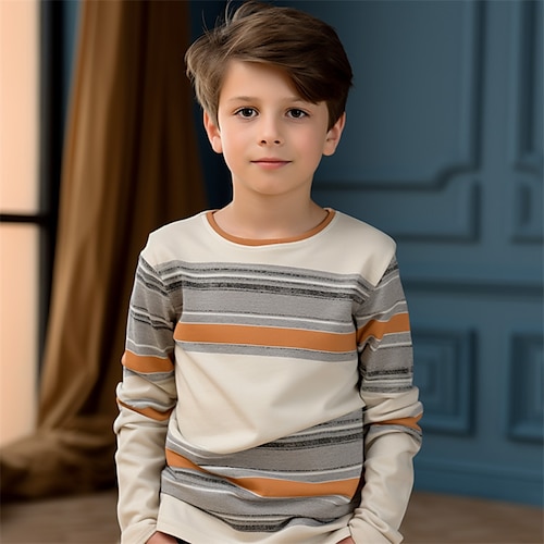 

Jungen 3D Streifen T-Shirt Hemd Langarm 3D-Druck Herbst Winter Sport Modisch Strassenmode Polyester kinderkleidung 3-12 Jahre Rundhalsausschnitt Outdoor Casual Täglich Regular Fit