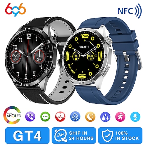 

696 GT4 Montre intelligente 1.43 pouce Smartwatch Montre Connectée Bluetooth Podomètre Rappel d'Appel Moniteur de Sommeil Compatible avec Android iOS Femme Hommes Mode Mains-Libres Rappel de Message