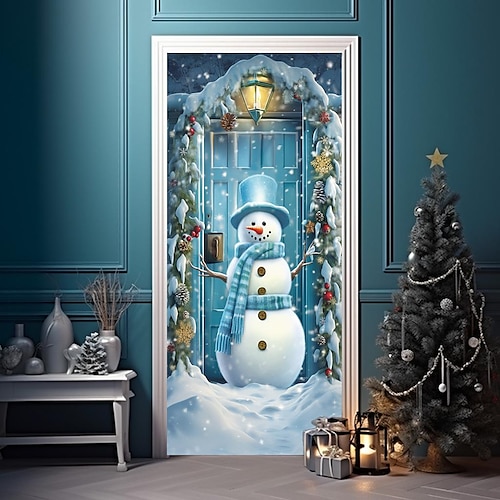 

Christmas Snowman Door Covers Door Tapestry Door Curtain Xmas Decoration Backdrop Door Banner for Front Door Farmhouse Christmas Holiday Party Decor Supplies