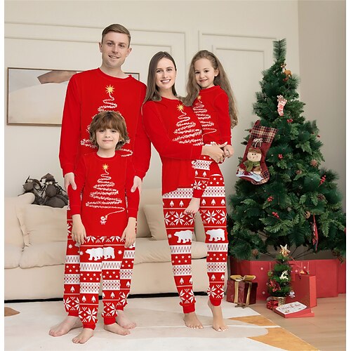 

Papai Noel Rena Pijamas de Natal Familiar Vestuário de Noite Homens Mulheres Para Meninos Para Meninas Roupas combinando para a família Natal Ano Novo Noite de Natal Crianças Adulto Home Wear
