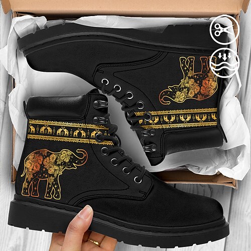 

Men's Ethnic Elephant Graphic Print Artificial Leather Comfort Boots