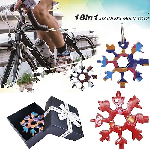 

18-in-1 Snowflake Multi Tool with Gift Box Stainless Steel Multitool Card Combination Compact Portable Outdoor Tools Men's Gift Christmas Gift Snowflake Spanner Keyring Hex Hike Wrench