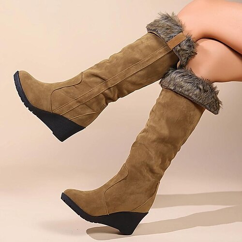 

Femme Bottes Bottes de neige Grandes Tailles du quotidien Doublé en Polaire Bottes genou Hauteur de semelle compensée Bout rond Pluche Décontractées Confort Faux suède Mocassins Couleur unie Noir