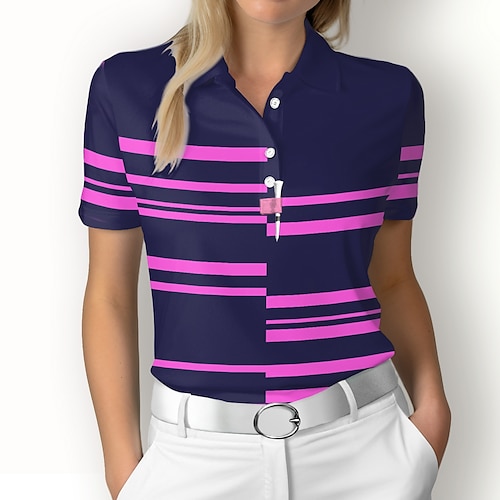 

Mujer Camisas de polo Camiseta de golf Polo con botones Transpirable Secado rápido Dispersor de humedad Manga Corta Ropa de golf ropa de golf Ajuste regular Rayas Verano Tenis Golf pepinillo