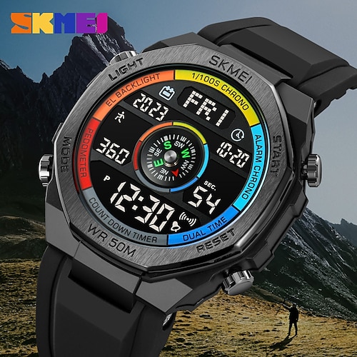 

Skmei femmes hommes montre numérique sports de plein air mode affaires boussole lumineux réveil calendrier silicone montre