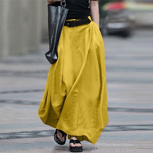 

Saia feminina linha swing saia longa maxi preto amarelo vermelho cinza saias outonoamp; inverno bolso moda casual rua diariamente s m l