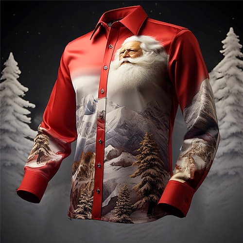 

Santa Claus Mountain Casual Men's Shirt Outdoor Street Fall & Winter Turndown Long Sleeve Yellow Red Dark Navy S M L Shirt