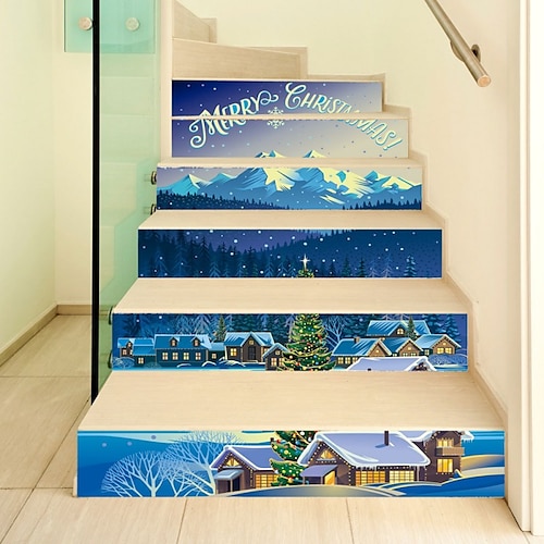 

Pegatinas de escaleras navideñas en 3D, calcomanías de escaleras navideñas, calcomanías de escaleras de azulejos removibles, decoración navideña para el hogar, 6 piezas, decoración navideña para el