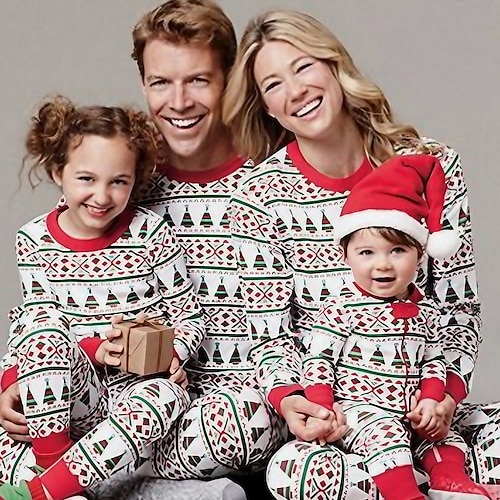 

Family Christmas Pajamas Graphic Home Print Red Long Sleeve Mommy And Me Outfits Active Matching Outfits