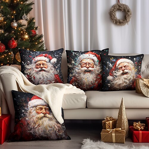 

Decoraciones navideñas, funda de almohada de doble cara, 4 piezas, árbol de Papá Noel, funda de cojín cuadrada decorativa suave, funda de almohada para dormitorio, sala de estar, sofá, silla