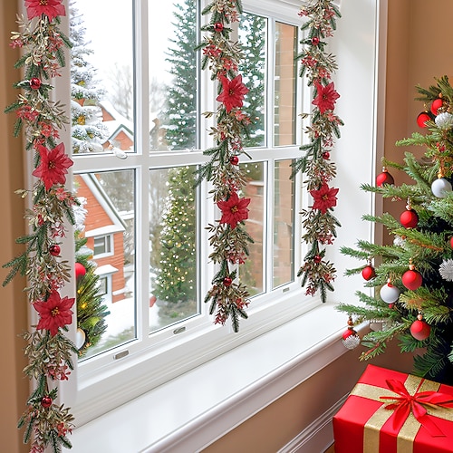 

1 guirlande de Noël, guirlande de baies artificielles flexibles pour décoration intérieure et extérieure de cheminée pour l'hiver, les vacances de Noël, le nouvel an (140 cm)