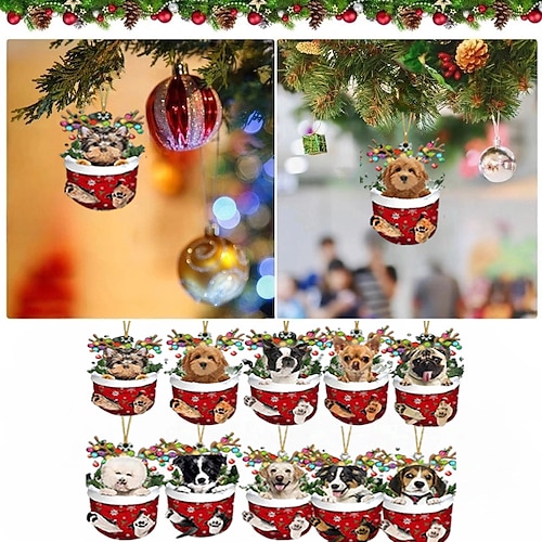 

10 Stück Weihnachtsbaumschmuck, 2D-Acryl-Dekoration, Baumanhänger, lustiger Anhänger, Weihnachtsdekoration für Zuhause, Urlaub, Party, lustige Ornamente
