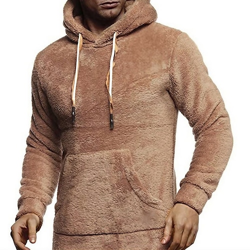 

Homens Moletom Fuzzy Sherpa Branco Azul Marron Com Capuz Tecido Bolsos Desportos e Ar livre Diário Feriado Roupa de rua Legal Casual Outono inverno Roupa Moletons Moletons Manga Longa