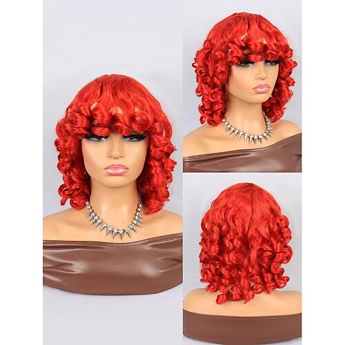 

Short Curly Synthetic Wig With Bangs Christmas Party Wigs