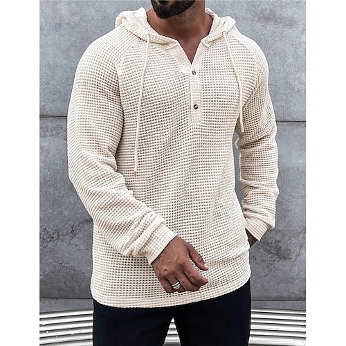 

Herren T Shirt Waffel-Shirt Henley Shirt T-Shirt langarmshirt Glatt Mit Kapuze Strasse Urlaub Langarm Strick Bekleidung Modisch Designer Basic