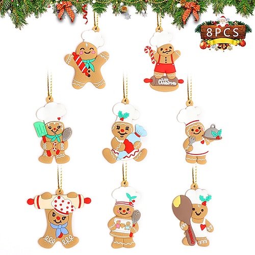 

8pcs Christmas Pendants Can Be Freely Paired With Soft Rubber Gingerbread Diy Christmas Tree Decorations