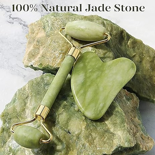 

Rodillo de jade de 2 piezas, rodillo facial, adecuado para el cuidado diario de la piel y la hinchazón, regalo de cuidado personal para hombres y mujeres - verde