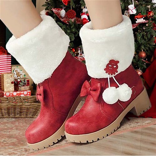 

Mujer Botas Zapatos de gamuza Botas de invierno Botas de tacon Fiesta Exterior Navidad Forrado con Lana Botines Botines Pompón Talón de bloque Dedo Puntiagudo Vacaciones Estilo lindo Felpa Piel