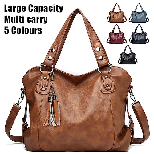 

Women's Handbag Crossbody Bag Shoulder Bag Boston Bag PU Leather Outdoor Daily Holiday Rivet Zipper Large Capacity Waterproof Durable Solid Color claret Lake blue Black