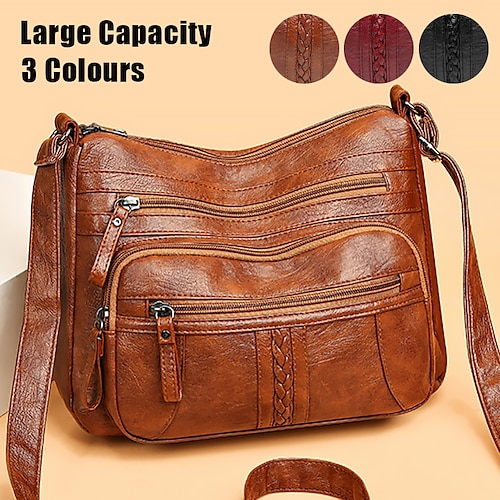 

Femme Sac bandoulière Sac d'épaule Sac hobo faux cuir Extérieur du quotidien Vacances Fermeture Lanière Tressée Grande Capacité Etanche Poids Léger Couleur unie Noir Rouge Marron