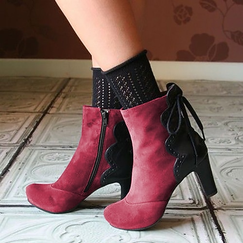 

Mujer Botas Tallas Grandes Botas de tacon Boda Fiesta Diario Botines Botines Tacón Cuadrado Dedo redondo Vintage Elegante Sensual Ante Sintético Mocasín Color sólido Rojo Verde Caqui