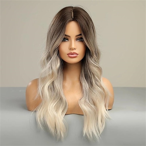 

perruque synthétique bouclée partie centrale perruque longue a1 a2 cheveux synthétiques design à la mode pour femmes doux naturel ombre blonde perruques de fête de Noël