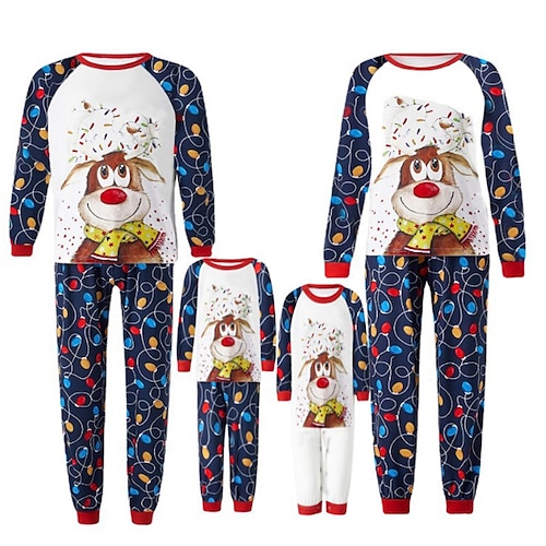 

Mirada familiar Navidad Pijamas Animal Lindos pijamas navideños Hogar Estampado Azul Piscina Verde Trébol Azul Oscuro Manga Larga Trajes de mamá y yo Activo Trajes a juego