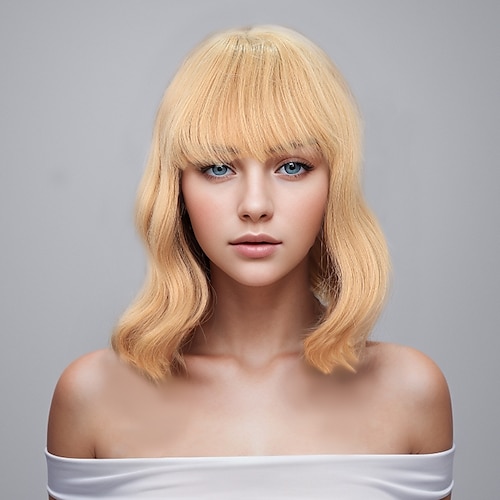 

Perruque Synthétique Ondulé Bob Coupe Carré Coupe Droite Fabriqué à la machine Perruque 12 pouces Or clair Argent Vert Menthe Cheveux Synthétiques Femme Design à la mode Doux Classique Blond Vert