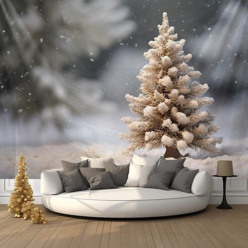 

Tapiz colgante de árbol dorado de Navidad, arte de pared, tapiz grande de Navidad, decoración mural, fotografía, telón de fondo, manta, cortina, decoración para el hogar, dormitorio y sala de estar