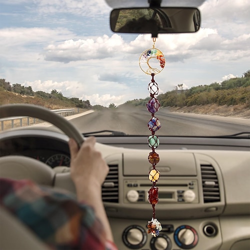 

árbol de la vida piedras de chakra cristales curativos feng shui adorno colgante 7 chakra adorno de pared meditación colgante adorno de coche adorno de ventana para decoración del hogar decoración del