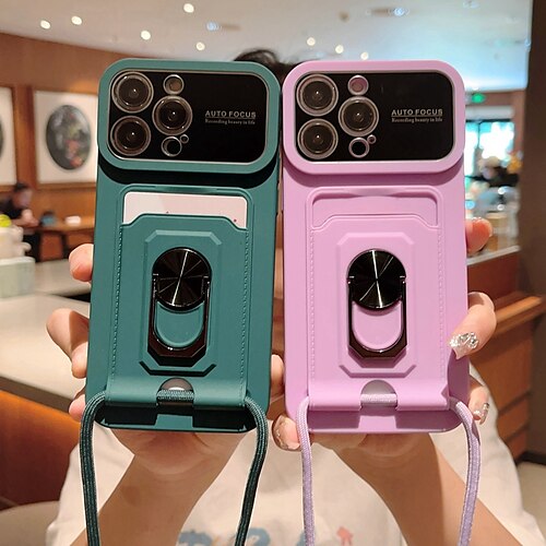 

Handy Hülle Handyhüllen Für iPhone 15 Pro Max Plus iPhone 14 13 12 11 Pro Max Plus Rückseite Inhaber anrufen mit Lanyard Kameraobjektivschutz Feste Farbe TPU