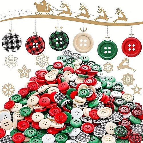 

60 pièces, boutons en bois de Noël, 6 couleurs, 0,79, boutons en bois en treillis, 4 trous, boutons en bois rouge noir, boutons artisanaux en treillis, boutons décoratifs ronds, décoration de bas de