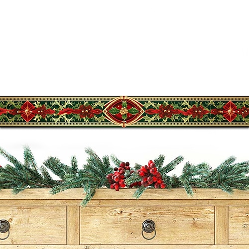 

Weihnachtspflanzen-Tapetenbordüre, schwarz-goldene Taille, Fußleiste, abziehen und aufkleben, selbstklebendes, modernes, wasserdichtes PVC/Vinyl-Wandtattoo für Zimmer, 9,9 x 239,9 cm