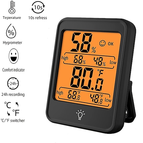 

Innenthermometer, digitales Hygrometer, Raumthermometer, Luftfeuchtigkeitsmonitor mit Hintergrundbeleuchtung, Thermometer für Raumtemperatur, Innenthermometer, Luftfeuchtigkeitsmesser, Temperatur,