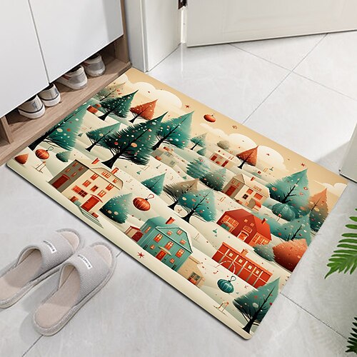 

Christmas Cartoon Tree Doormat Non-Slip Oil Proof Rug Indoor Outdoor Xmas Mat Bedroom Decor Bathroom Mat Entrance Rug Door Mat