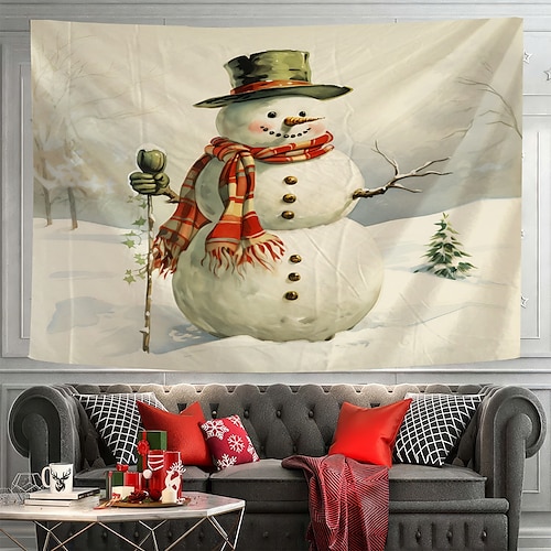 

Christmas Snowman Hanging Tapestry Wall Art Xmas Large Tapestry Mural Decor Photograph Backdrop Blanket Curtain Home Bedroom Living Room Decoration