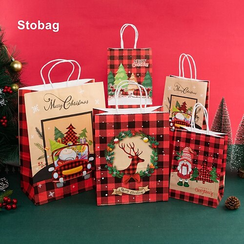 

30pcs Christmas Gift Bags, Christmas Kraft Paper Bags, Christmas Gift Bags With Handles, Holiday Kraft Gift Bags, Party Gift Supplies