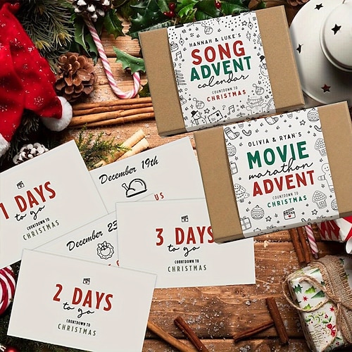 

Juego de tarjetas de calendario de Navidad de 24 días, juego de tarjetas de calendario de cuenta atrás de Navidad de película, tarjeta de felicitación, tarjeta de recuerdo, regalo para adultos y